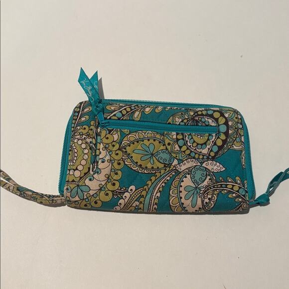 Vera Bradley zip around wallet in capri teal with wristlet strap - Picture 4 of 5